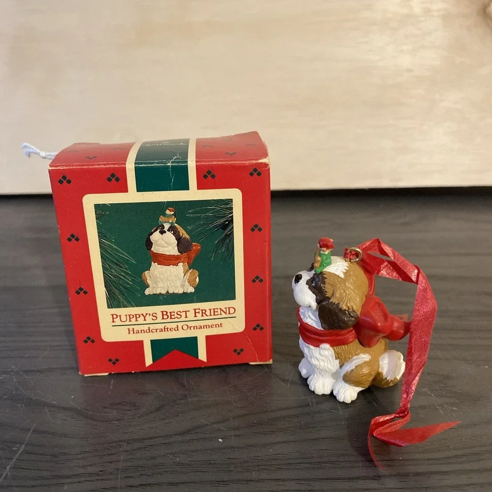 Hallmark 1986 PUPPY'S BEST FRIEND Ornament Vintage St Bernard Dog & Elf